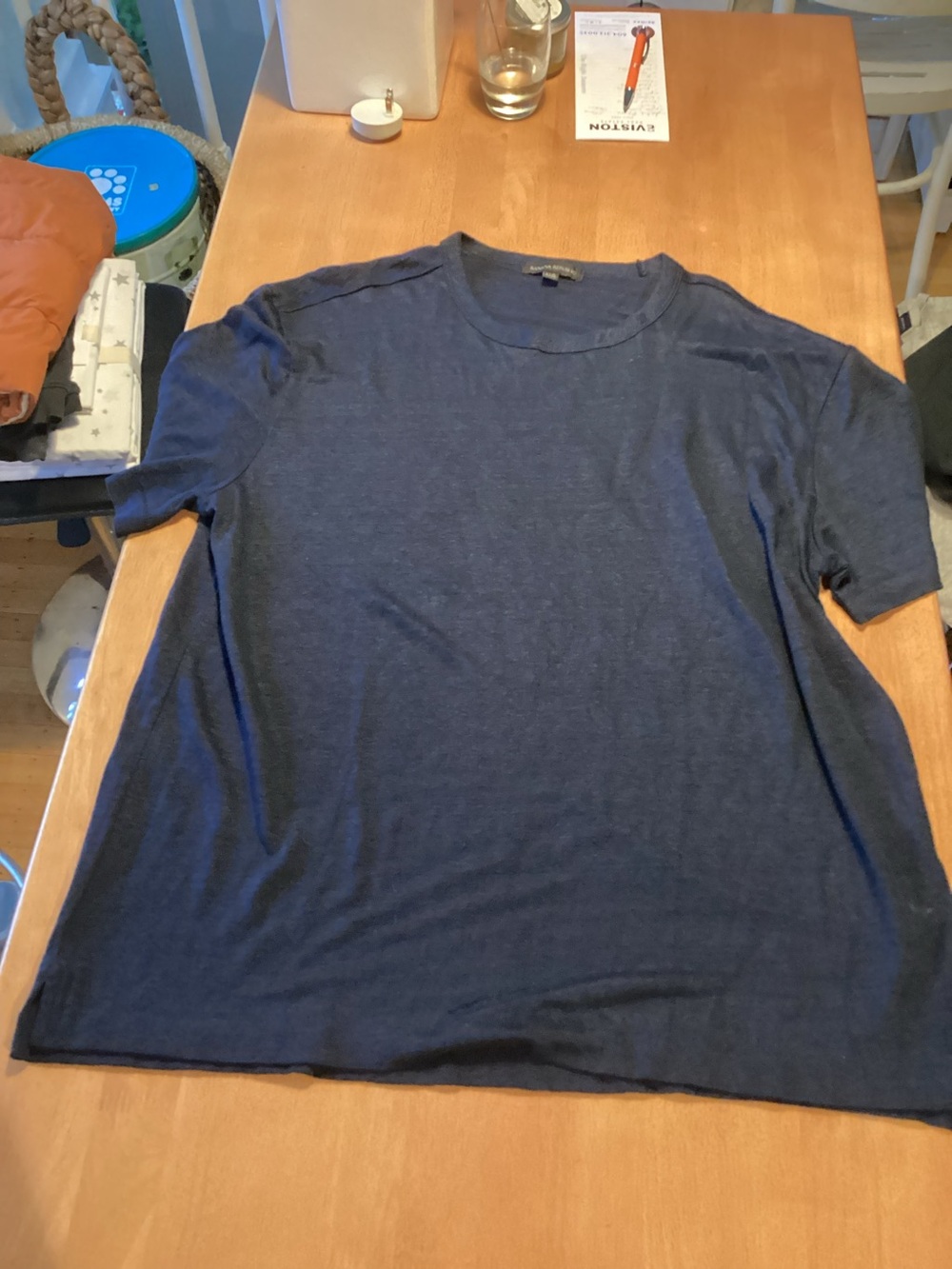 Banana Republic Men's Short-Sleeve Linen Crewneck Tee in Navy Blue